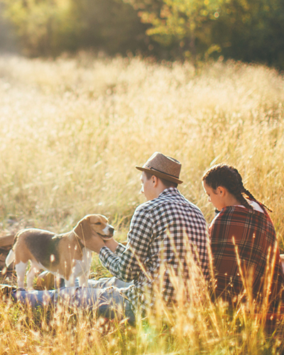 Couple camping in a field